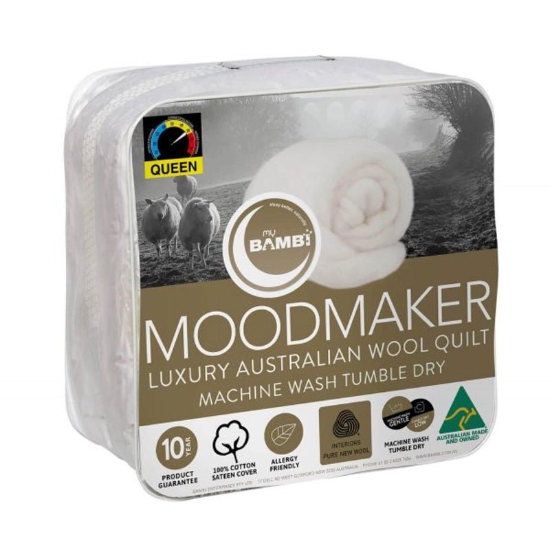 Bambi Moodmaker Wool Quilt With Cotton Sateen Cover 300GSM Light Loft - Mattress & Pillow ScienceQuilts & Doonas