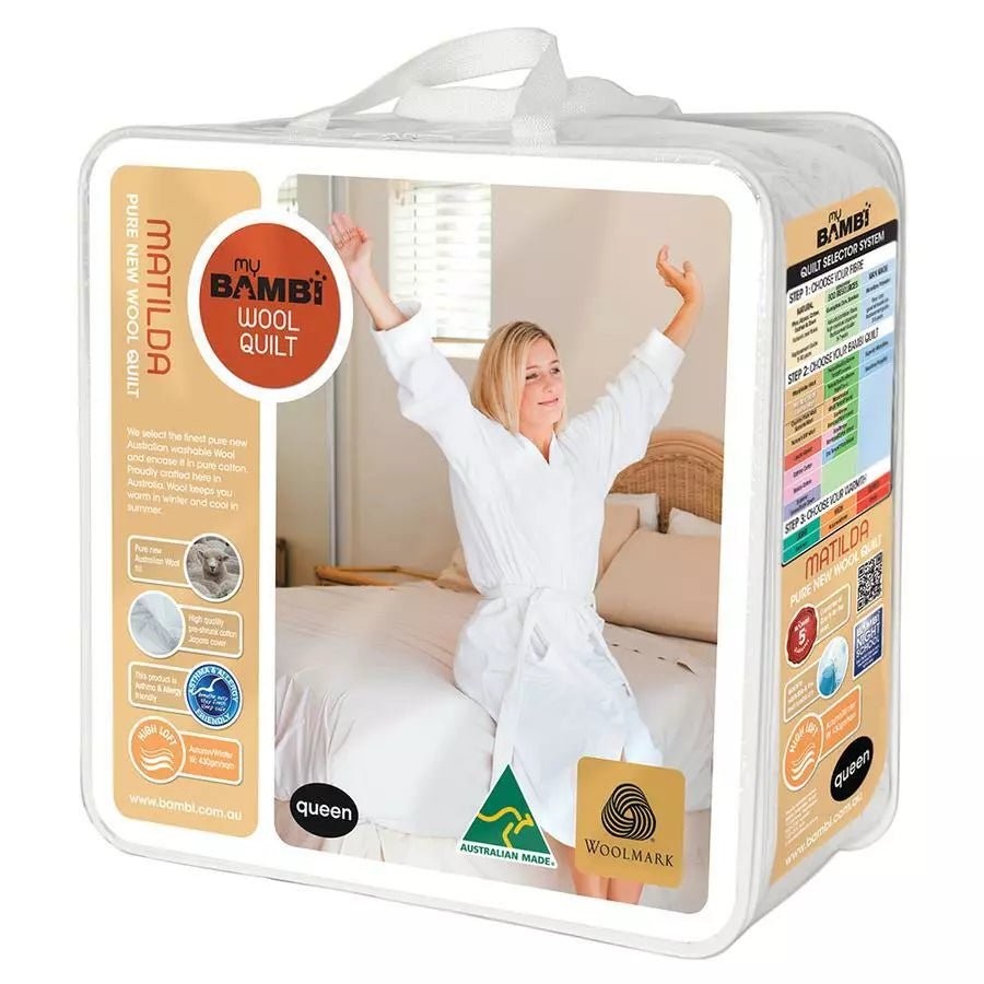 Bambi Matilda Wool Quilt With Cotton Japara Cover 300GSM Light Loft - Mattress & Pillow ScienceQuilts & Doonas