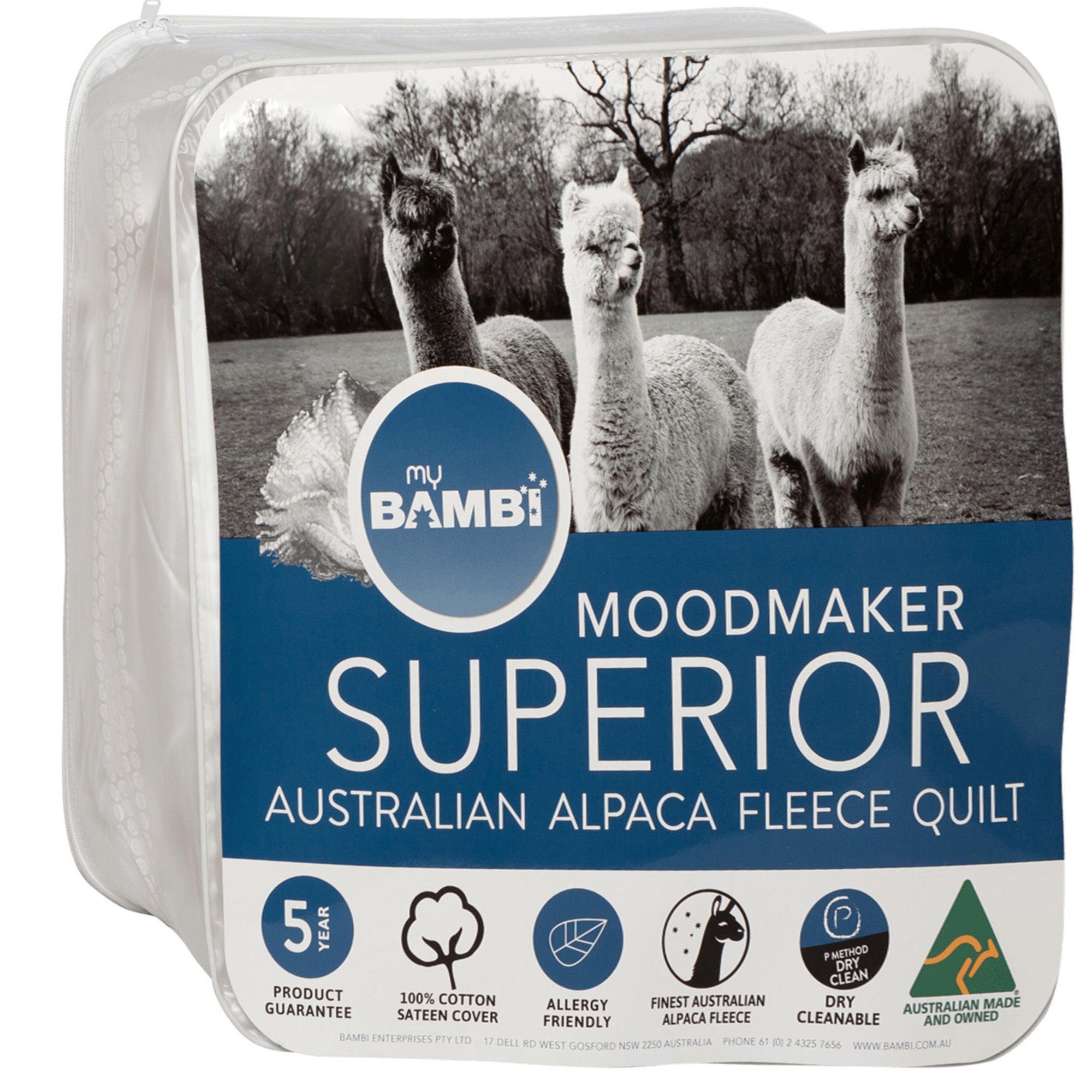 Bambi Moodmaker Superior Alpaca Quilt With Jacquard Sateen Cover 1 Alpaca Fleece 300GSM Light Loft - Mattress & Pillow ScienceQuilts & Doonas