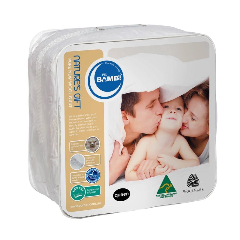 Bambi Natures Gift Wool Quilt With Japara Cover 300GSM Light Loft - Mattress & Pillow ScienceQuilts & Doonas