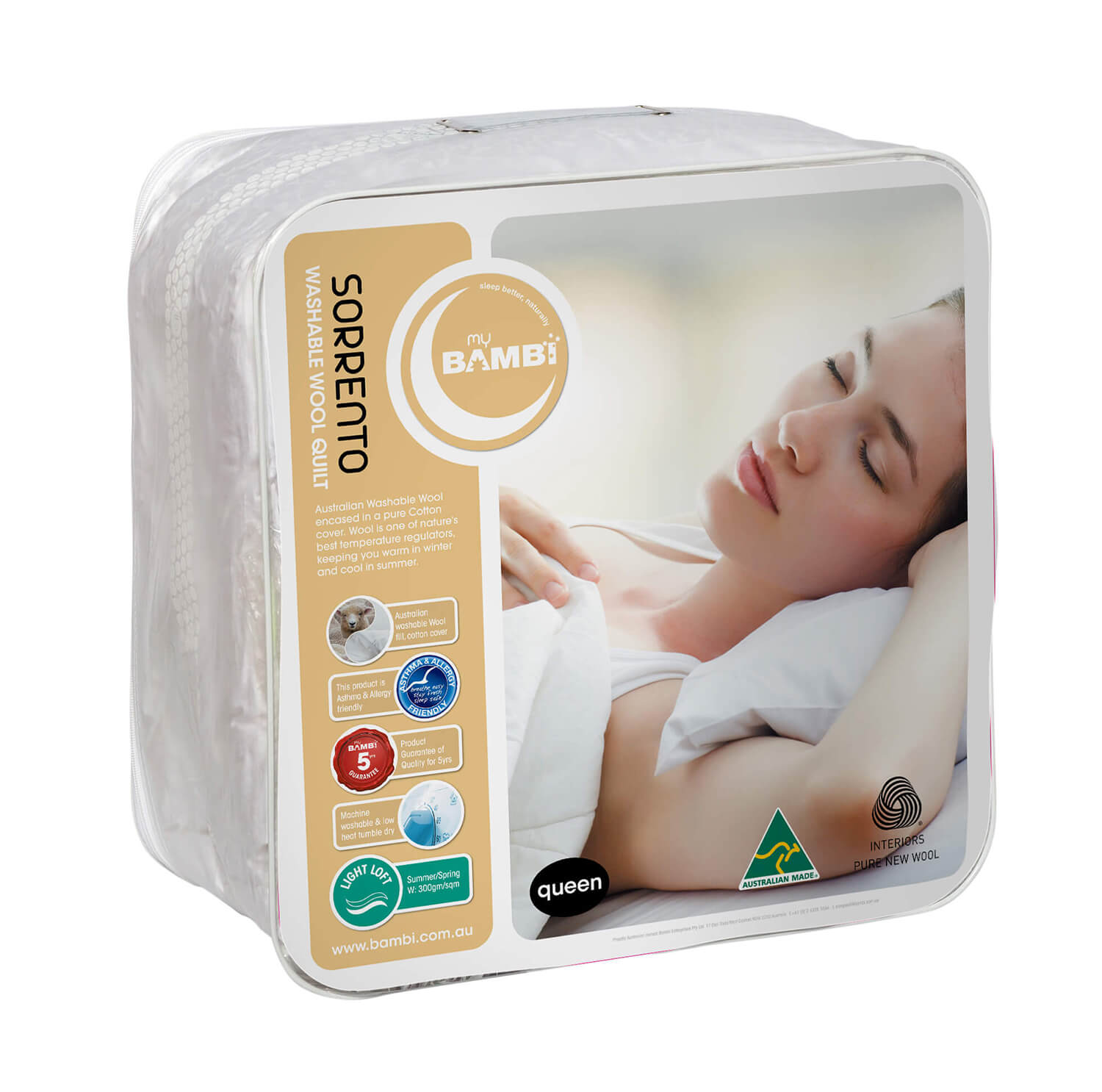 Bambi Sorrento Wool Quilt With Cotton Percale Cover 300GSM Light Loft - Mattress & Pillow ScienceQuilts & Doonas