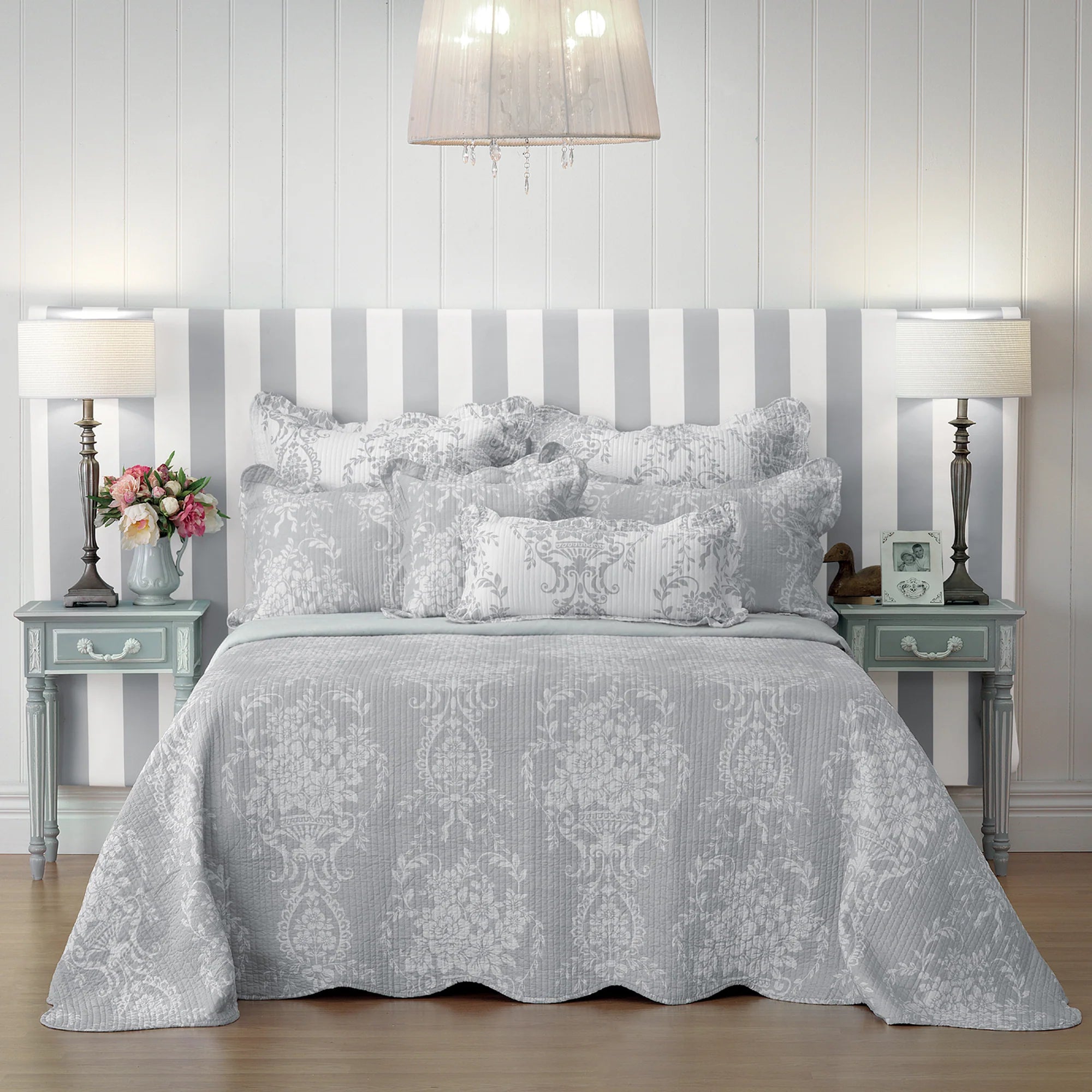 Florence Printed And Quilted Bedspread Set Blue - Mattress & Pillow ScienceQuilt Cover Set