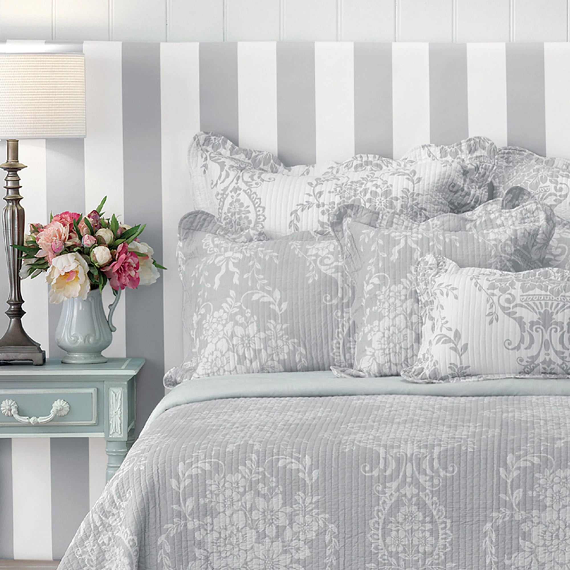 Florence Printed And Quilted Bedspread Set Blue - Mattress & Pillow ScienceQuilt Cover Set