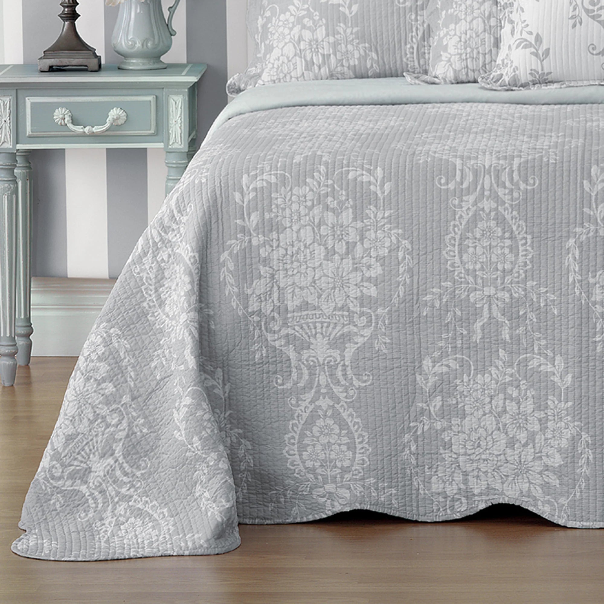 Florence Printed And Quilted Bedspread Set Blue - Mattress & Pillow ScienceQuilt Cover Set